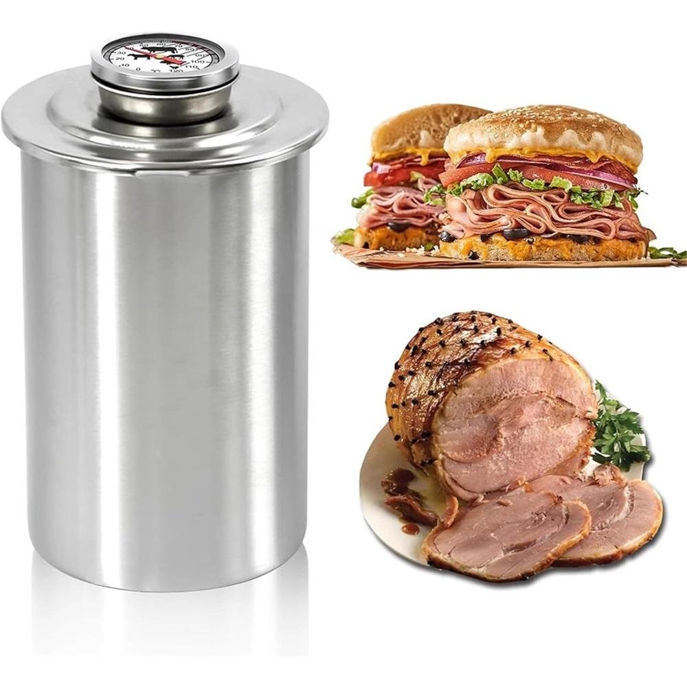 COOAU 1.2L Schinkenkocher Hausgemachte Fleisch Presser Mit Thermometer Edelstahl 10×17cm Fleischpresse für Delikatfleisch Für Bacon Sandwich Druck Fleisch HG12295