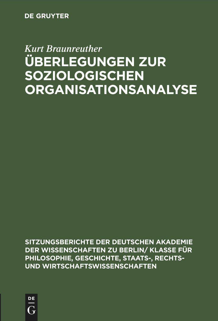 De Gruyter Überlegungen zur soziologischen Organisationsanalyse