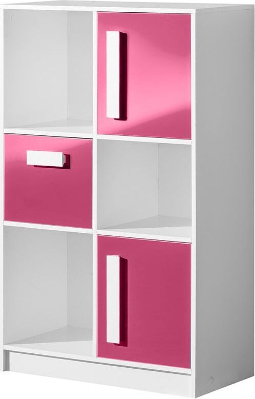 Steiner Shopping Kinderzimmer - Kommode Walter 07, Farbe: Weiß / Rosa Hochglanz - 133 x 80 x 40 cm (H x B x T)