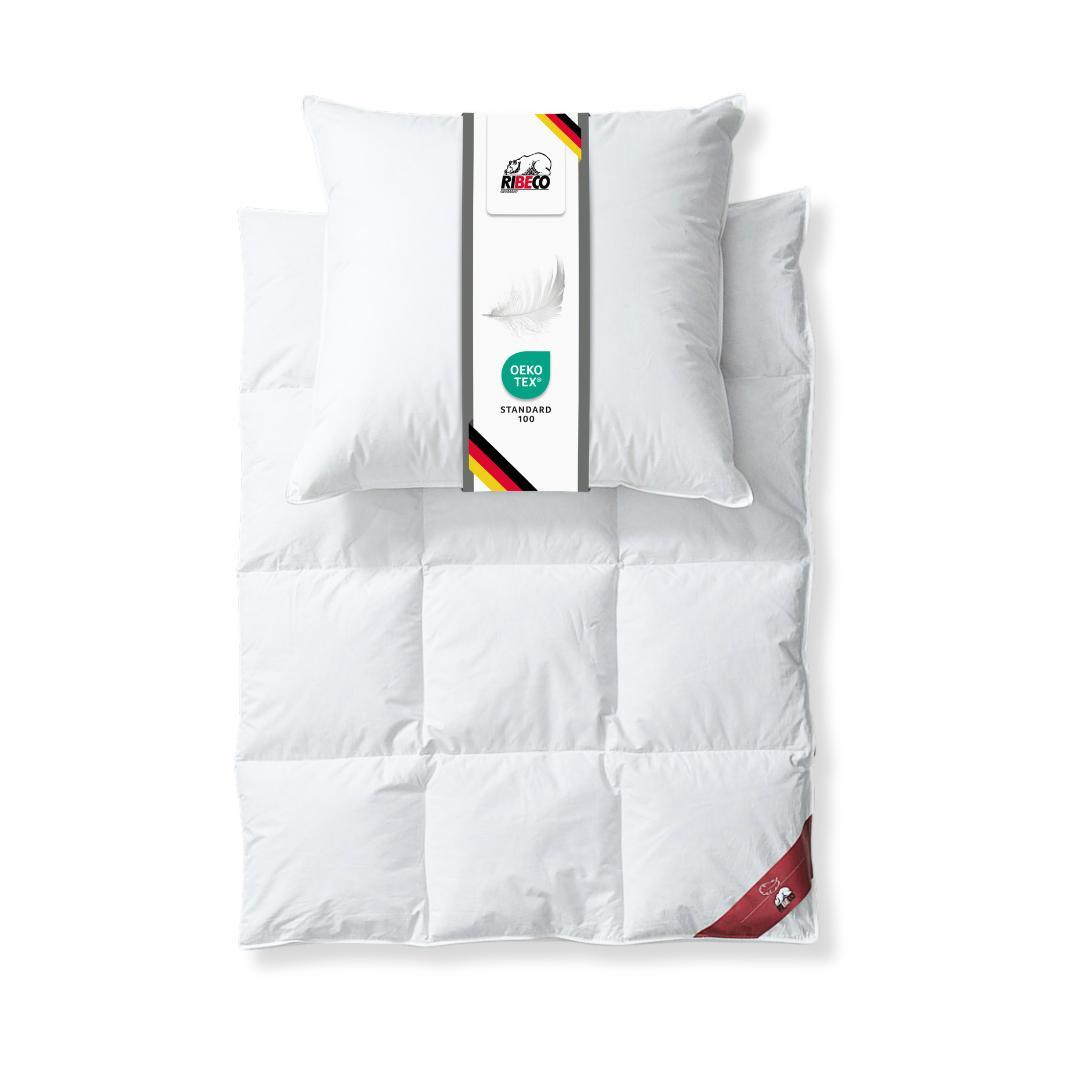 RIBECO GERMANY Daunenbettdecke Johanna 135x200 cm & Kopfkissen 80x80 cm im 2er Set –Daunendecke & Kopfkissen aus Federn & Daunen, leicht