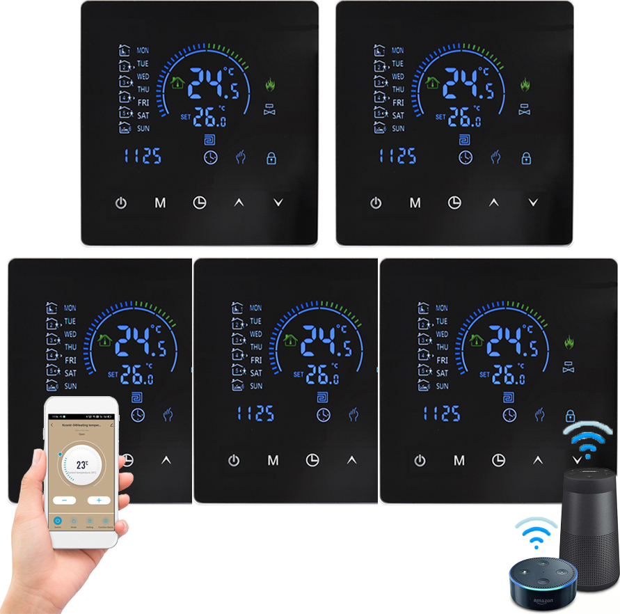 5X WiFi Smart Thermostat 3A izbový termostat Vodné ohrievače Podlahové kúrenie, dotykový displej, ovládanie cez APP, kompatibilný s Google Home/Alexa