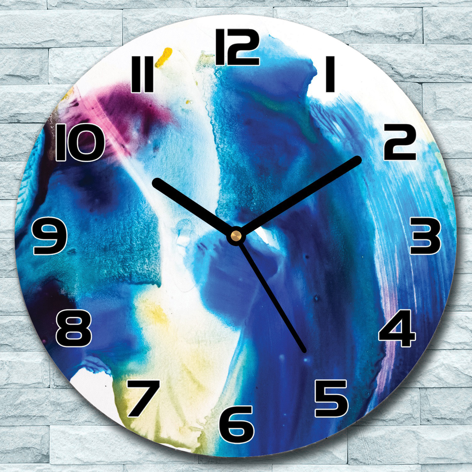 coloray Wanduhr aus Glas Rund fi 30 Blaue Farbe Flecken Verschmierte Schlafzimmer Büro zso-black-f30-bluedecor-142