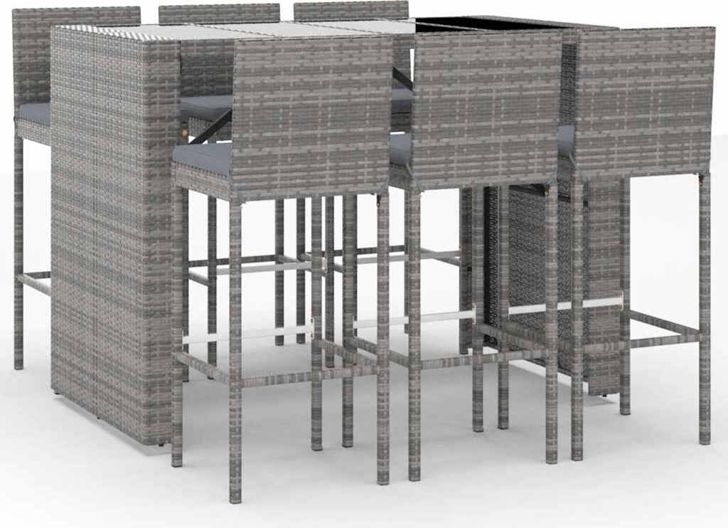 Maison Exclusive 7-dielny záhradný barový set s vankúšmi sivý polyratan