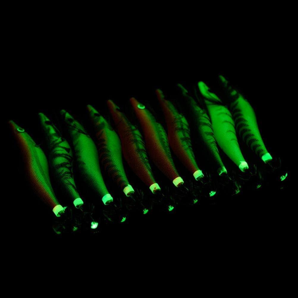 Markenlos Leuchtende Holz Garnelen Tintenfisch Haken – Lockset Glow Garnelen Köder mit Tintenfisch Jigs Haken - Tintenfisch Mouw Jig Haken Hart Kunstköder