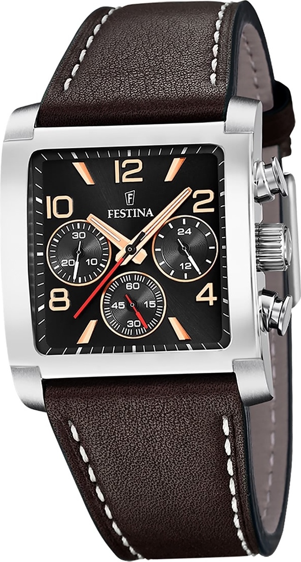 Pánske hodinky Festina kožené tmavohnedé náramkové hodinky Timeless Chronograph D2UF20653/4