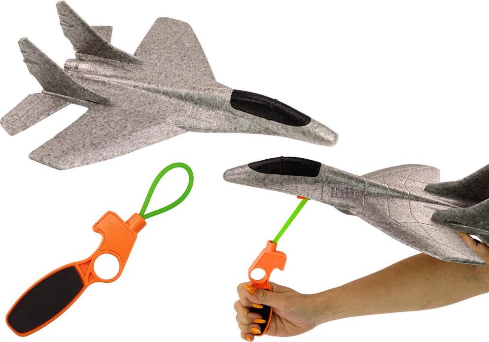 Lean Toys Styropor-Jagdflugzeug Mit Steinschleuder-Werfer Grau
