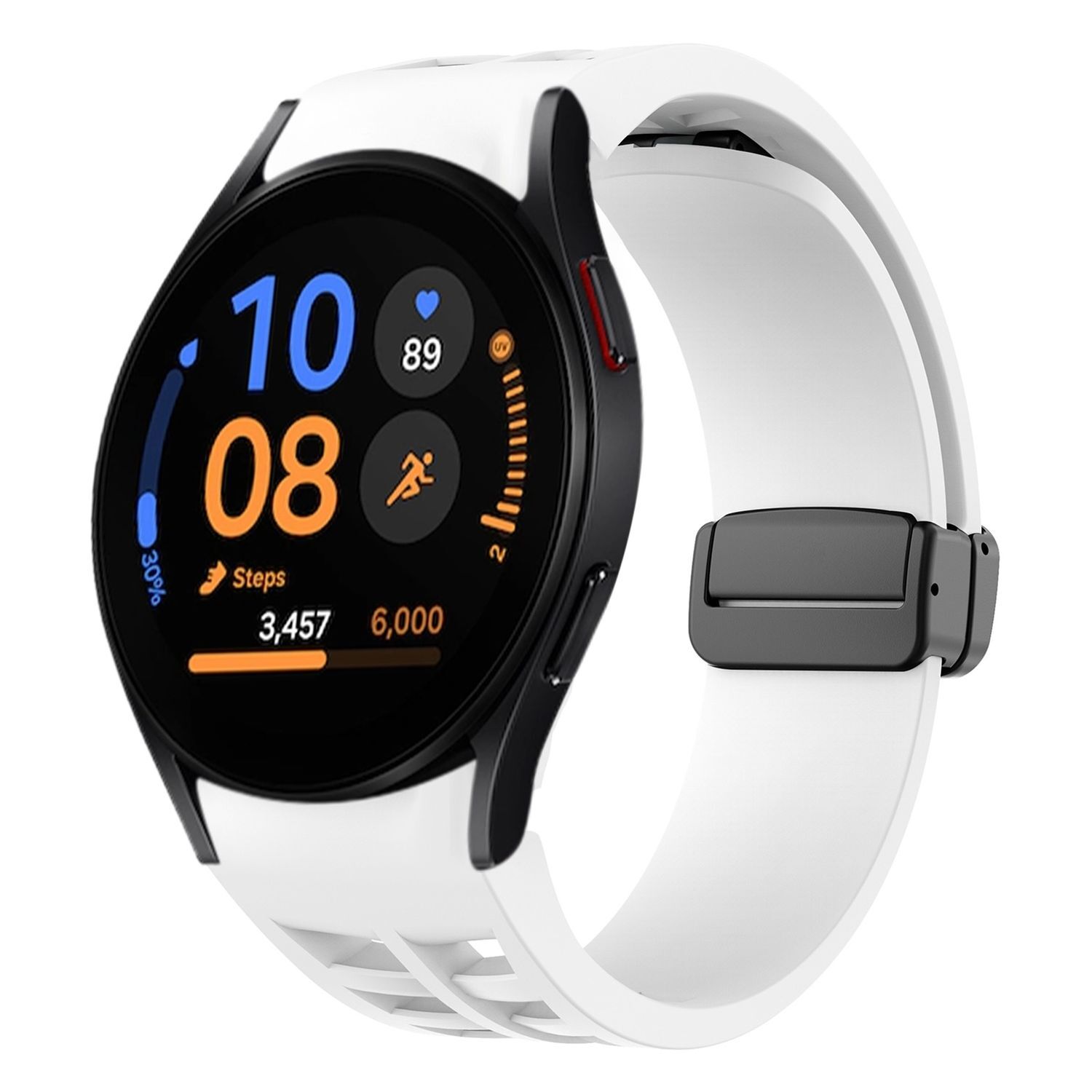 Pre Samsung Galaxy Watch FE / 6 / 5 / 4 40 mm Silikónový dizajn Magnetická pracka Náhradný pás na ruku biely