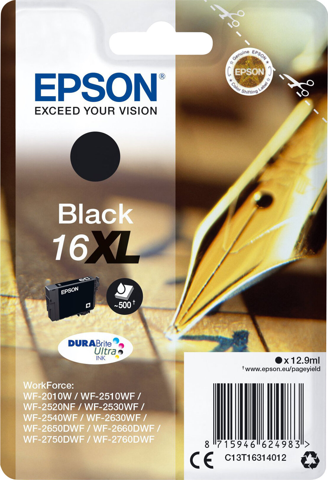 Epson pero a krížovka Singlepack Black 16XL DURABrite Ultra Ink