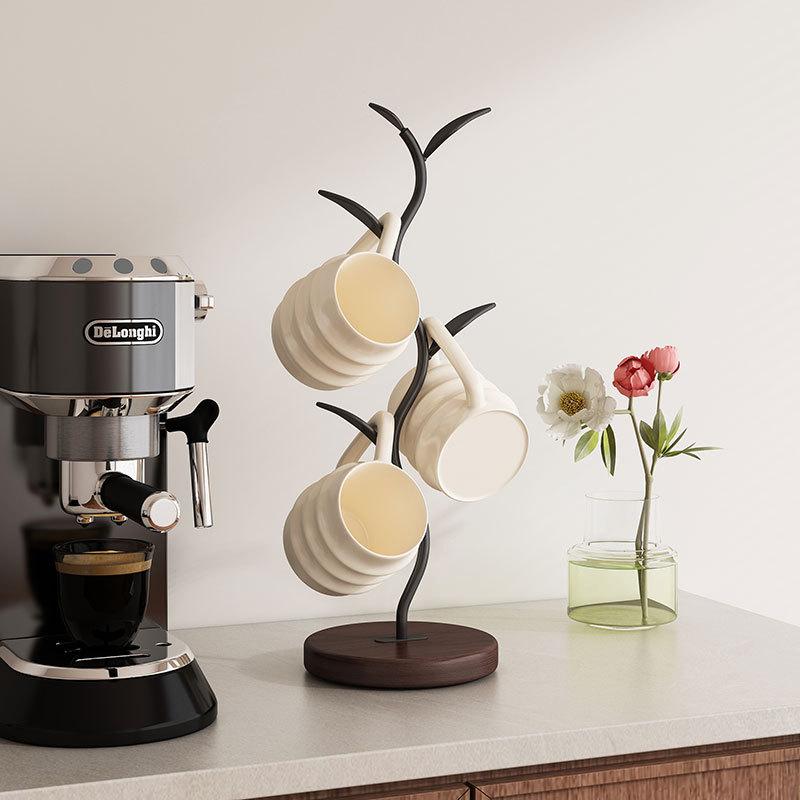 Dopwii Tassenständer, Tassenhalter für die Küche, Tassenregal für Kaffeetassen und Becher, Kaffeebar-Zubehör und Küchenorganisation (schwarz, 4 Haken) KAUF-WOHN-HC1730-020