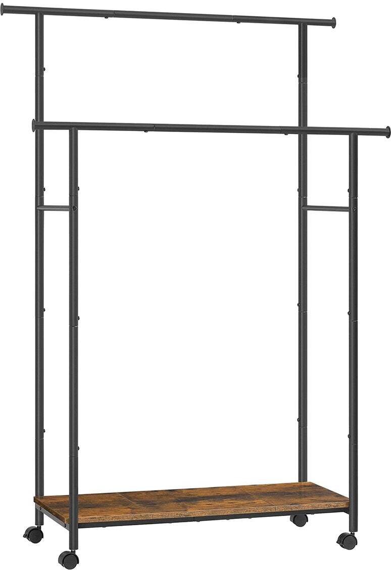 Markenlos Vintage Braun-Schwarz Kleiderständer - Kleiderständer - Rollender Kleiderschrank - Stahlspanplatte - Schwerlast - Tragbar - 39,6 cm x 98,5 cm x 156,8 cm