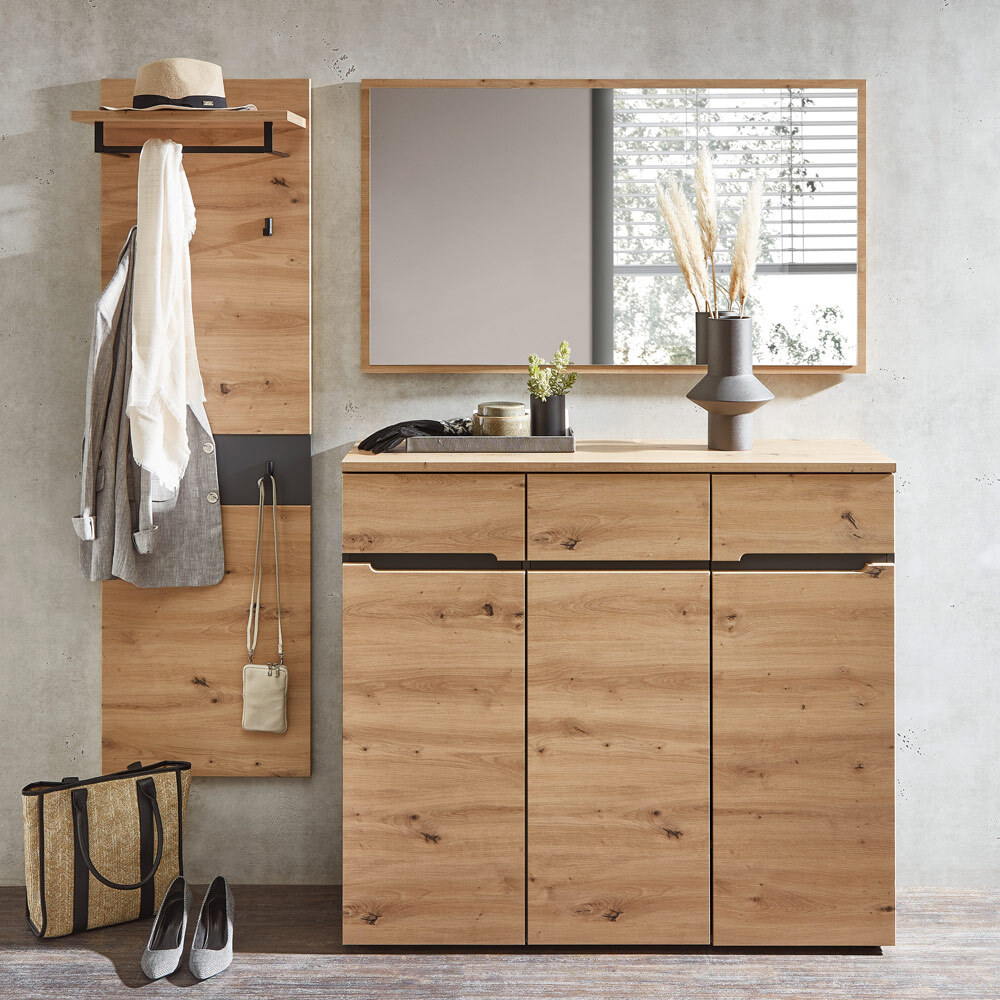 Lomadox Garderoben Set inkl. Spiegel MANRESA-36 in Artisan Eiche Nb. mit Graphit B/H/T: ca. 185/170/38 cm MANRESA-36-SET1