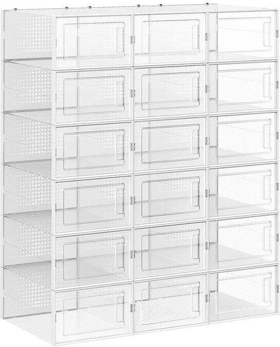 Rootz Living Rootz Schuhkarton – Set mit 18 Schuhkartons – Schuhaufbewahrungsbox – transparenter Schuhkarton – stapelbarer Schuhkarton – Schuh-Organizer-Box – transparenter Schuhkarton – weiß – transparent – 33,3 x 23 x 14 cm (L x B x H)