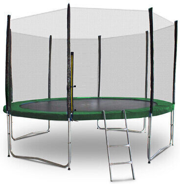 Trampolin-King 305cm Trampolin mit Sicherheitsnetz, Randabdeckung, Leiter, Dunkelgrün, MS-17127