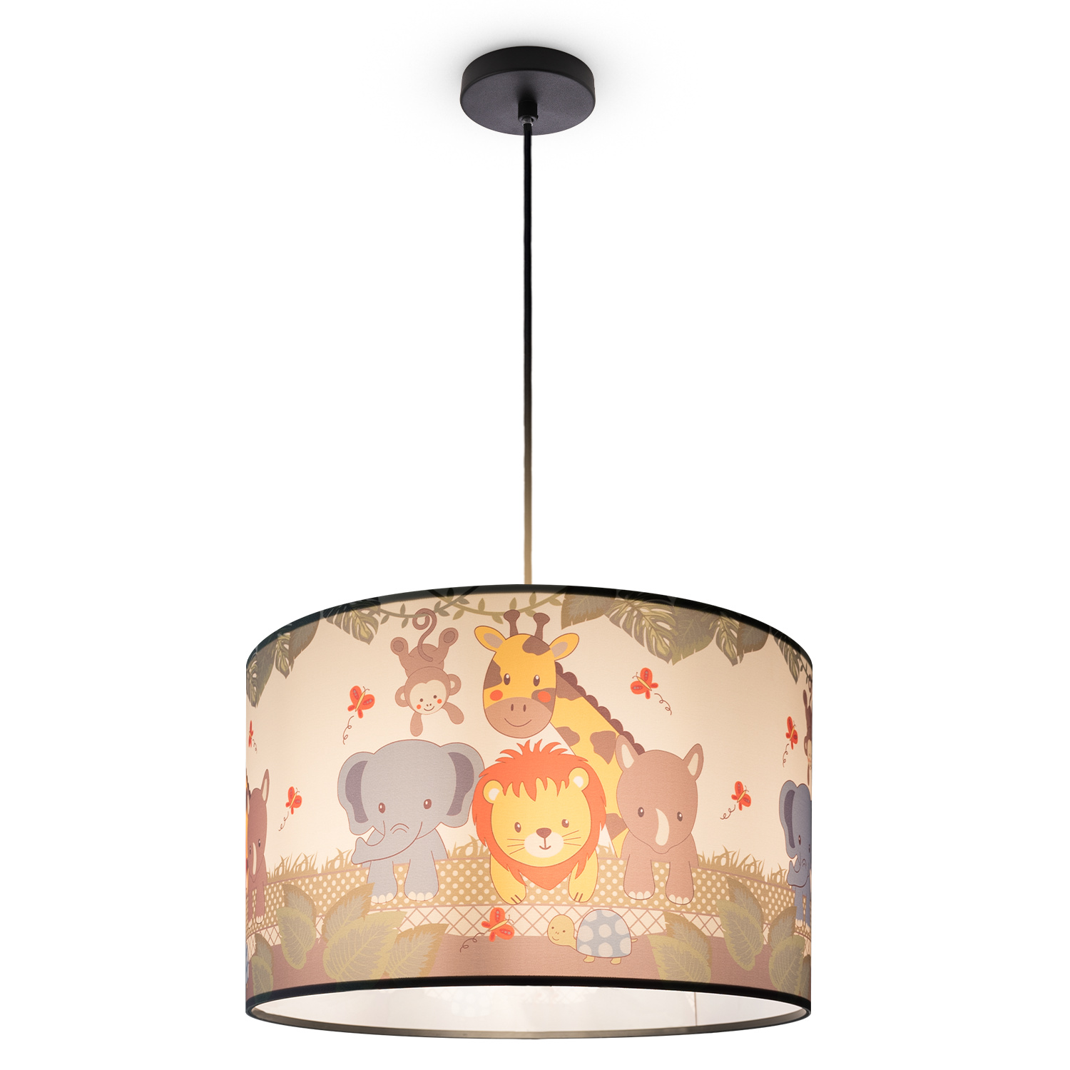 Paco Home Kinderlampe Deckenlampe LED Pendelleuchte Kinderzimmer, Dschungel-Tiere, E27 Leuchten Farbe / Größe Grün (Ø45.5cm)