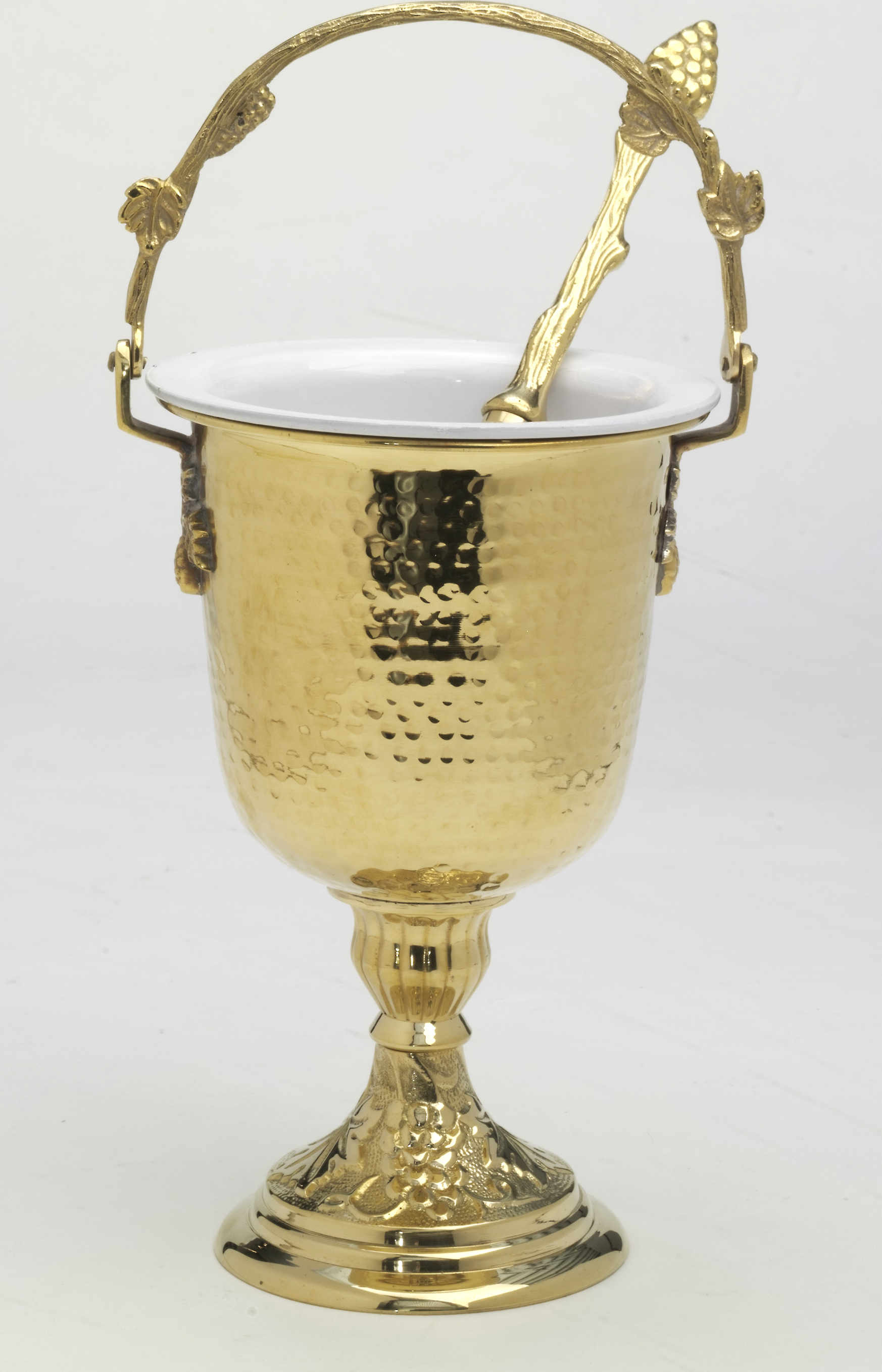 HECK Kirchenbedarf Weihkessel mit Aspergill, Messing gold, Weihwasser-Kessel mit Einsatz aus Stahl, Aspergil im Set inbegriffen HK10638.01