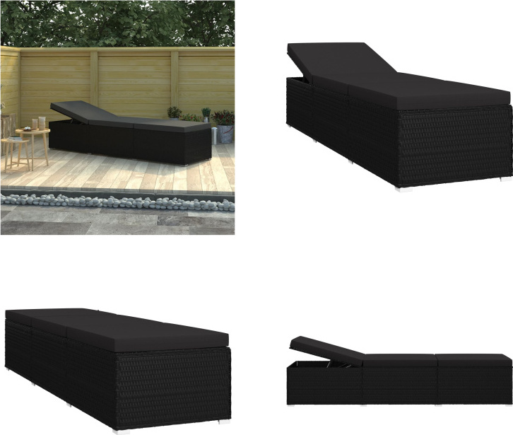 vidaXL Lehátko s vankúšom z polyratanu čierne - Lehátko - Lehátka - Záhradné ležadlá - Záhradné ležadlá