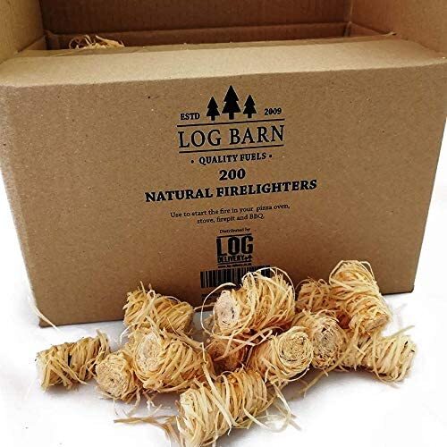 log barn Holzwolle, natürliche Holzfeuer-Anzünder, umweltfreundlich, 200 Stück pro Packung, ideal zum Anzünden von Feuern in Öfen, Barbecue-Grills, Pizzaöfen u