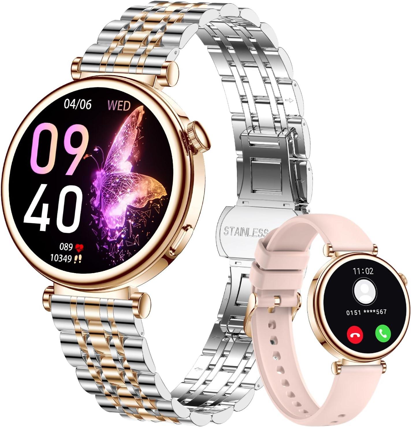 CIVO Smartwatch Frauen Fitness Tracker Runde Smart Watch mit Telefonfunktion Bluetooth kompatibel Android iOS IP67 wasserdicht mit Sportfunktionen