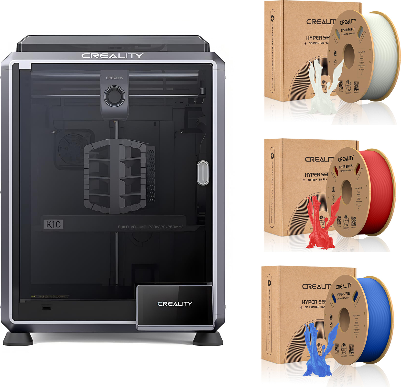 CREALITY 3D Creality K1C 3D Drucker, mit 3kg Creality Hyper PLA Filament--(Rot+Weiß+Blau)