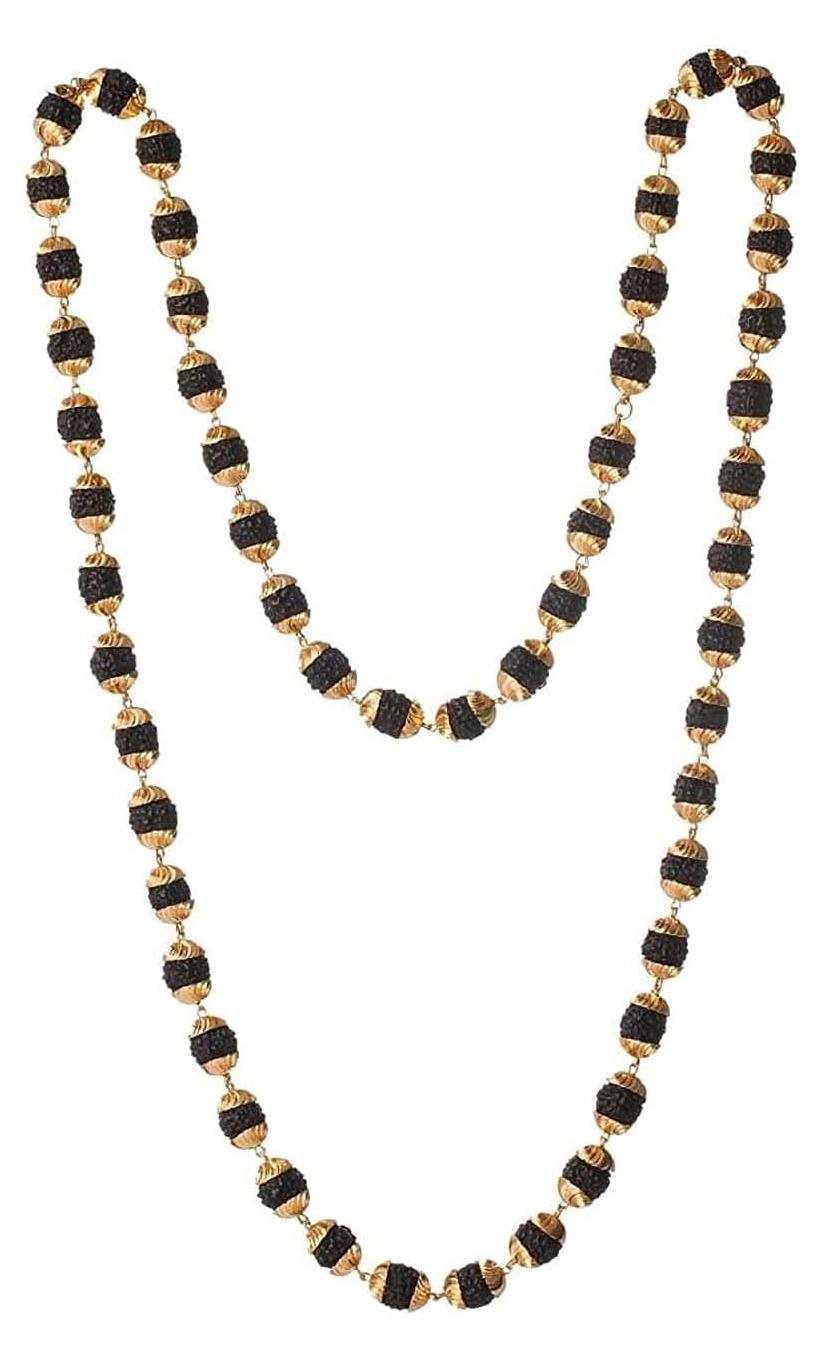 Merkloos 5 Mukhi Rudraksh Mala mit Kupferkappe Schwarz