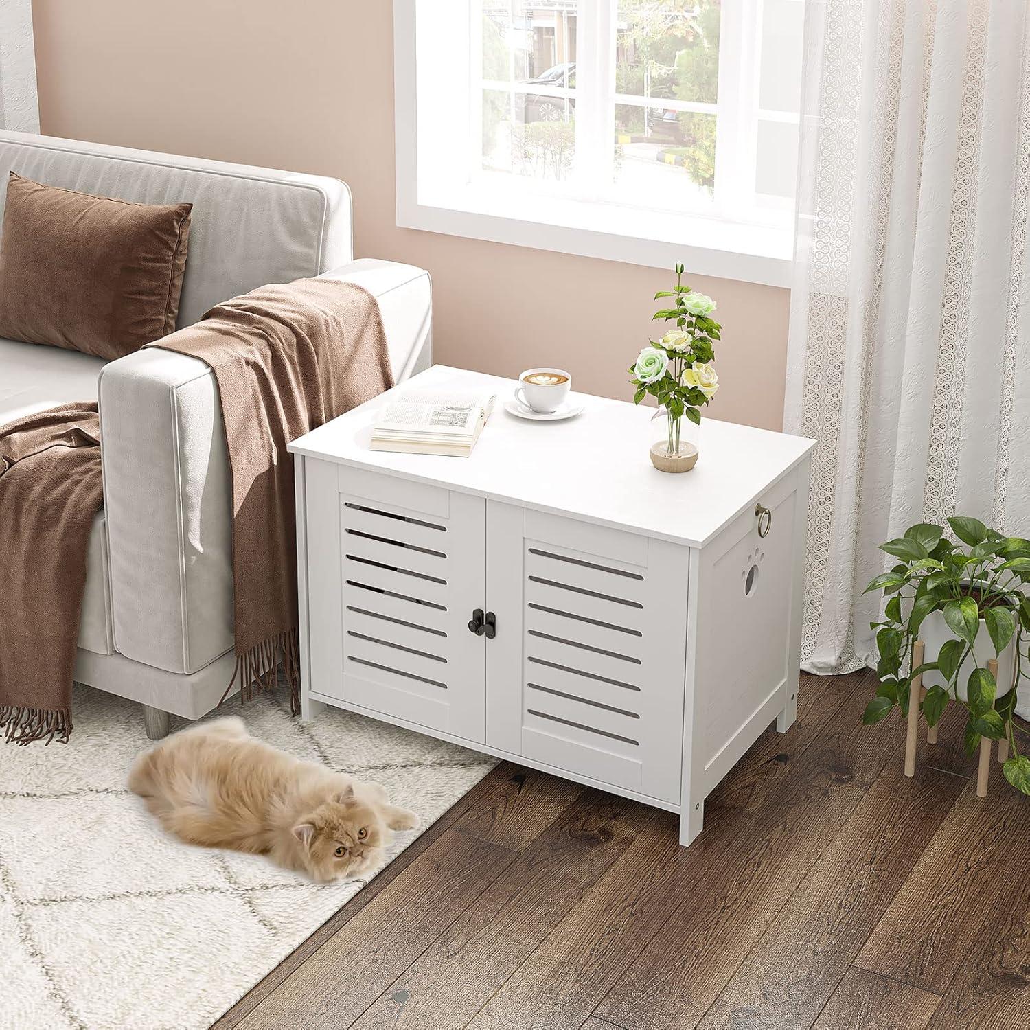 Katzenklo-Kasten - Holz Katzenklo Gehäuse - Verstecktes Katzenklo - Großes Katzenhaus Möbel - (LxBxH) 45X60X50 cm