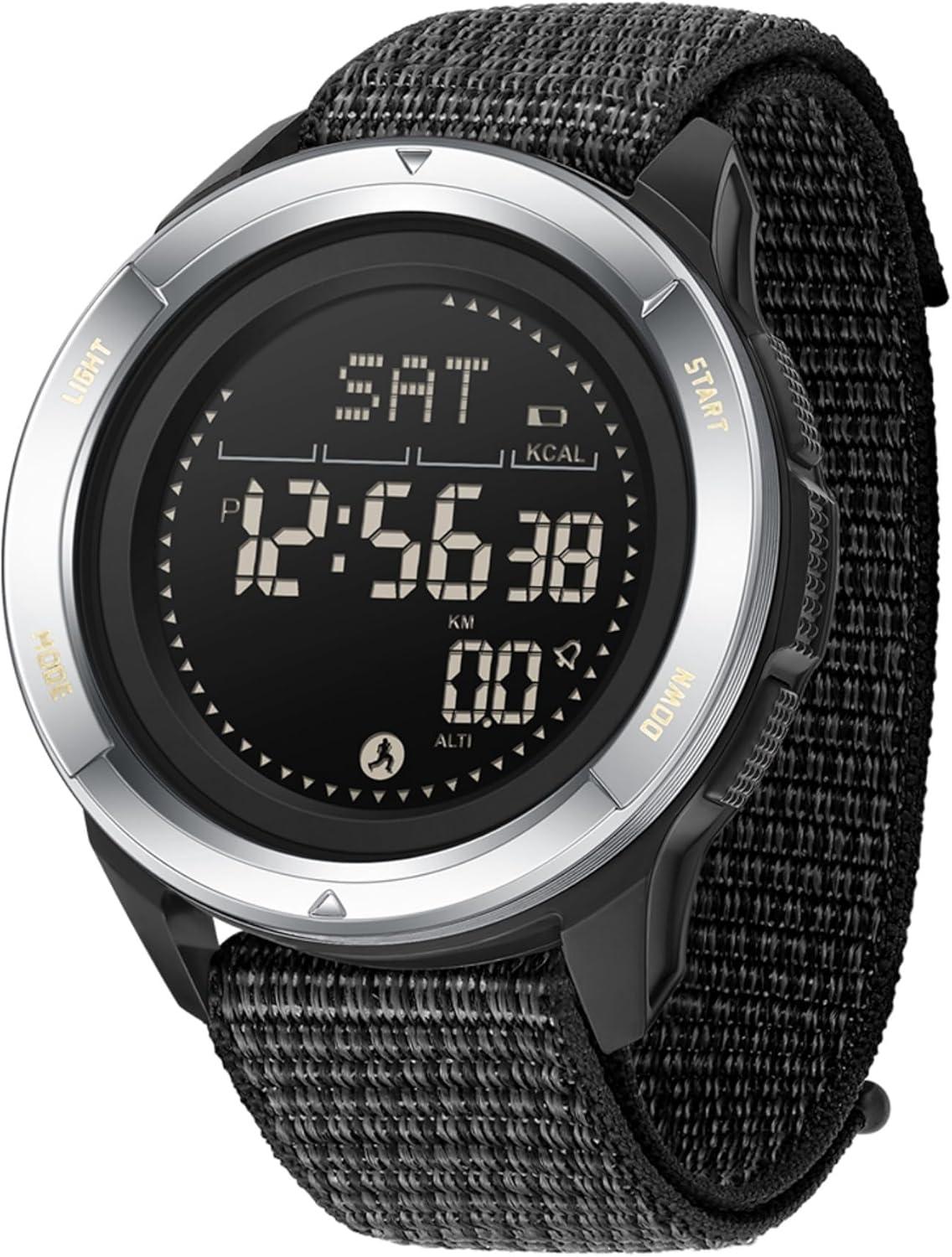 BIEWO Herren Militär Sportuhr Digital 5ATM Wasserdicht Fitness Uhr Kompass Metronom Kalorien Stoppuhr Schrittzähler Laufuhr Nylonband Watch