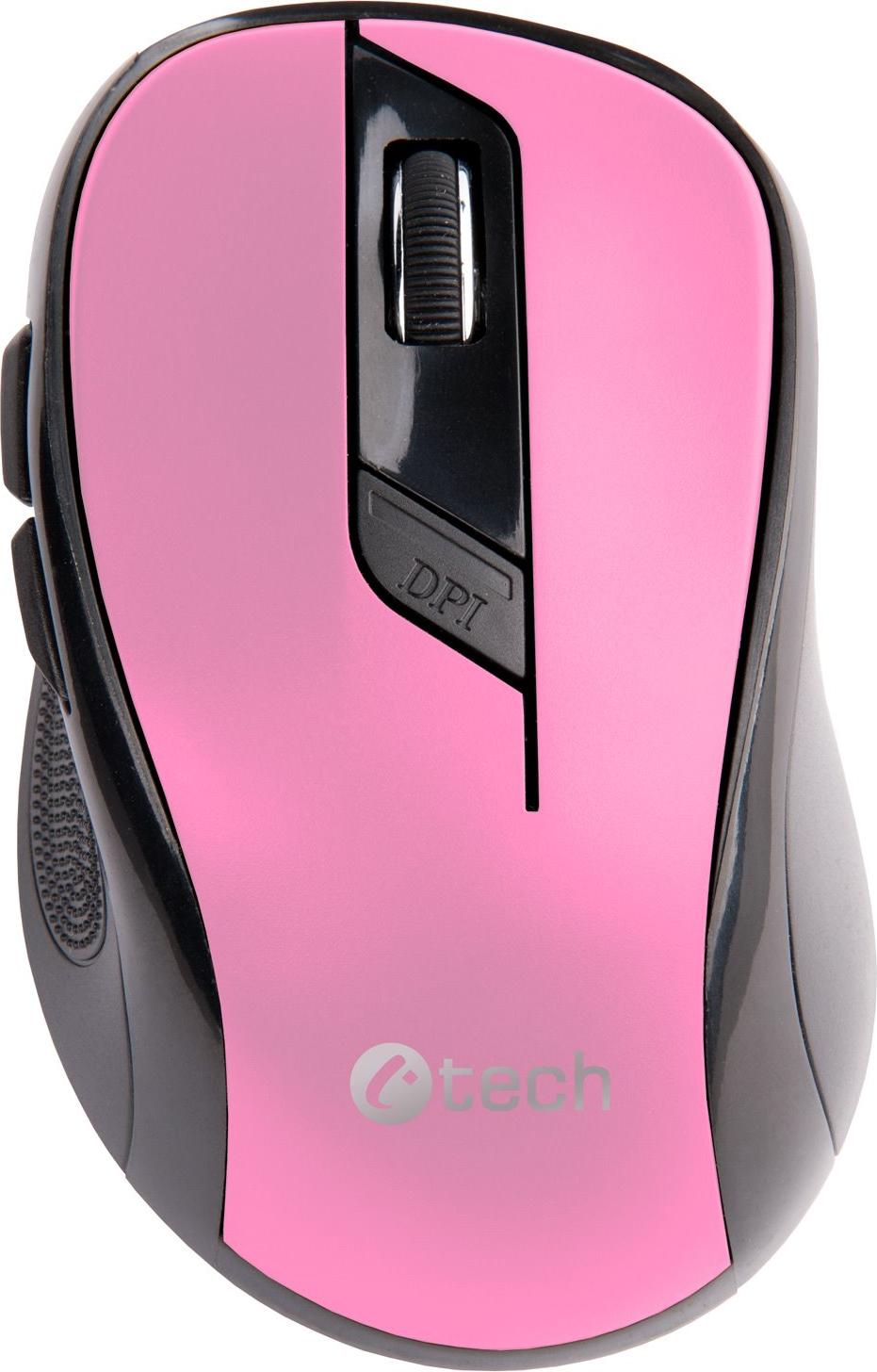 Maus C-TECH WLM-02P, schwarz und rosa, kabellos, 1600DPI, 6 Tasten, USB-Nano-Empfänger