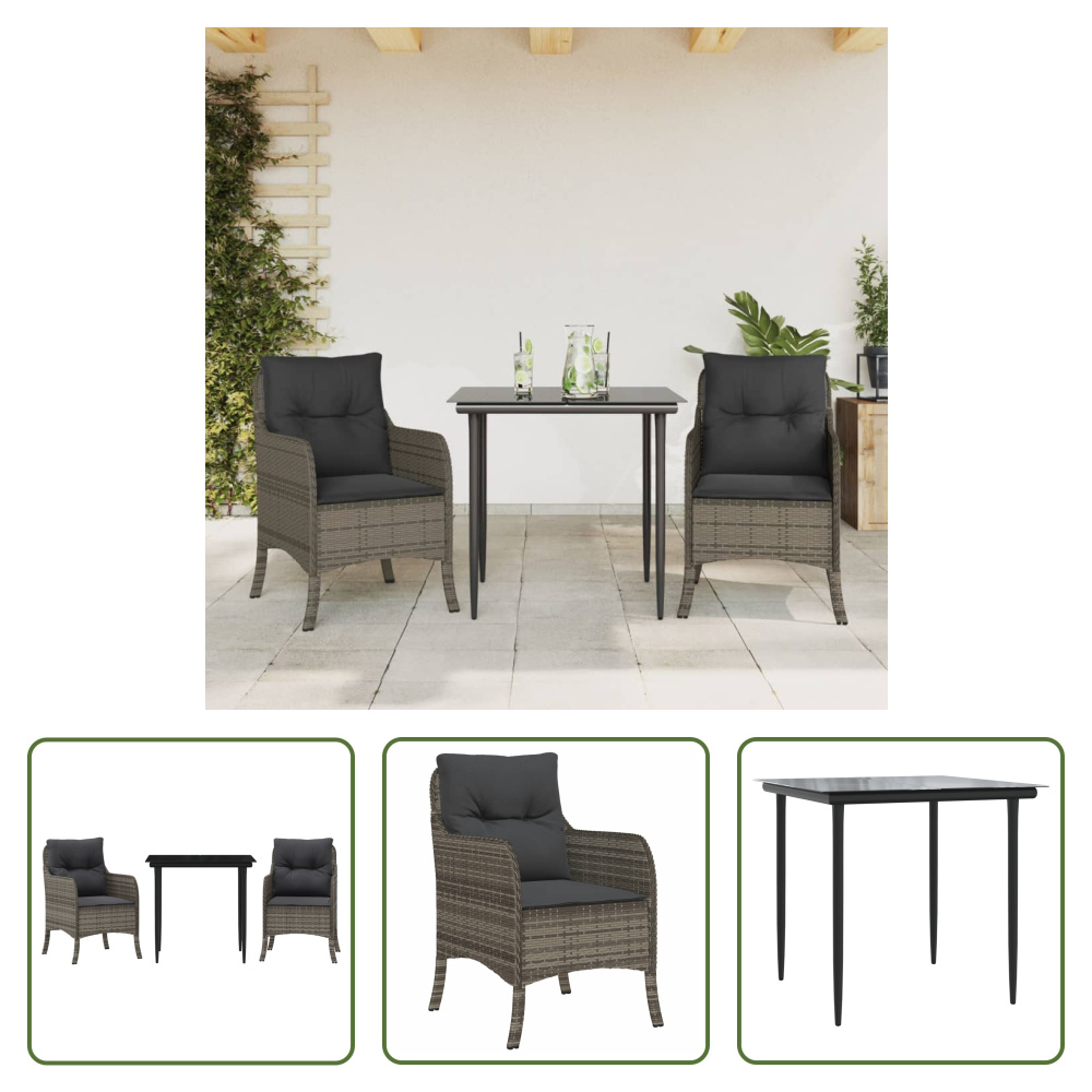 The Living Store 3-dielny záhradný jedálenský set s vankúšmi sivý polyratan