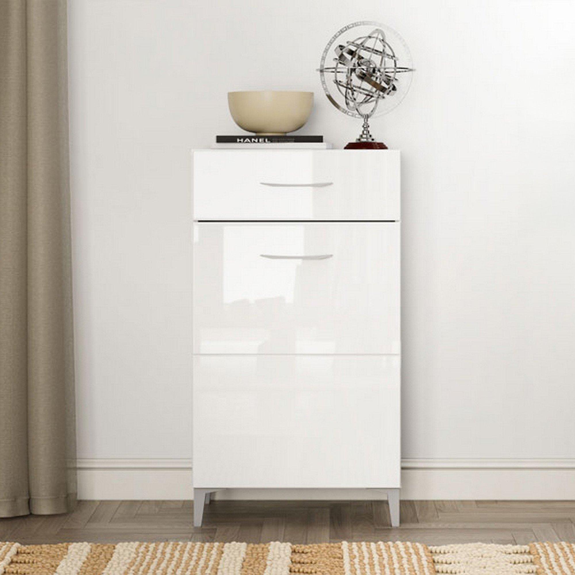 Dmora Eintrittsbereichsregal Ossona 58x35x105h cm Weiß, 2 Regalböden, 1 Schublade