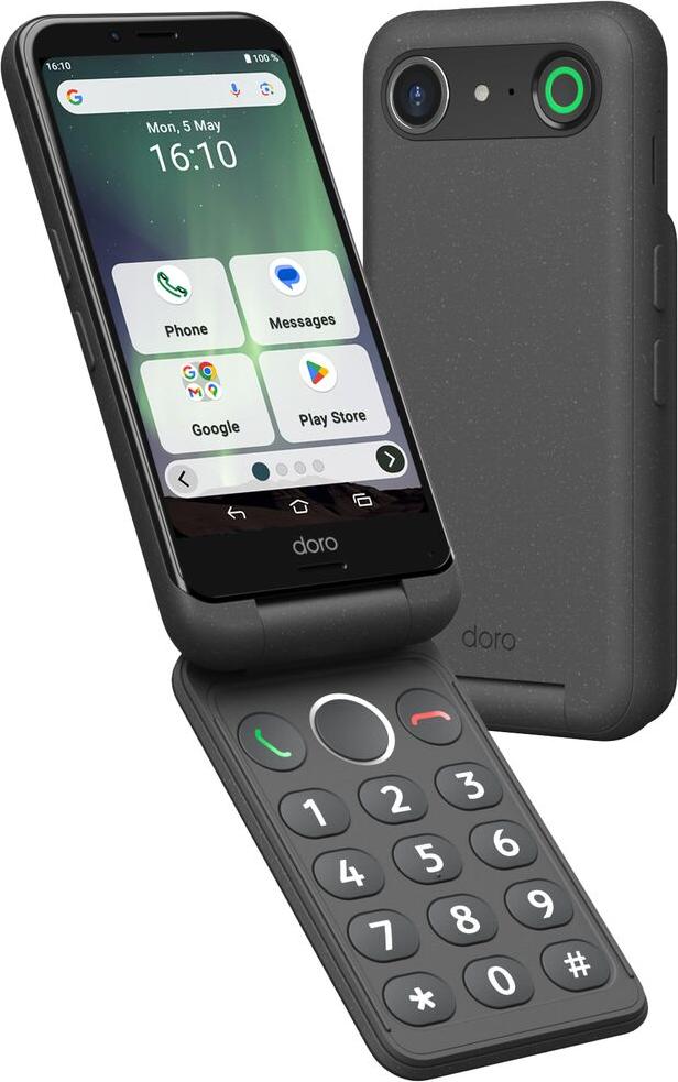 Doro Aurora A20, 11,4 cm (4,5"), 4 GB, 64 GB, 13 MP, Android 14, čierna Čierna