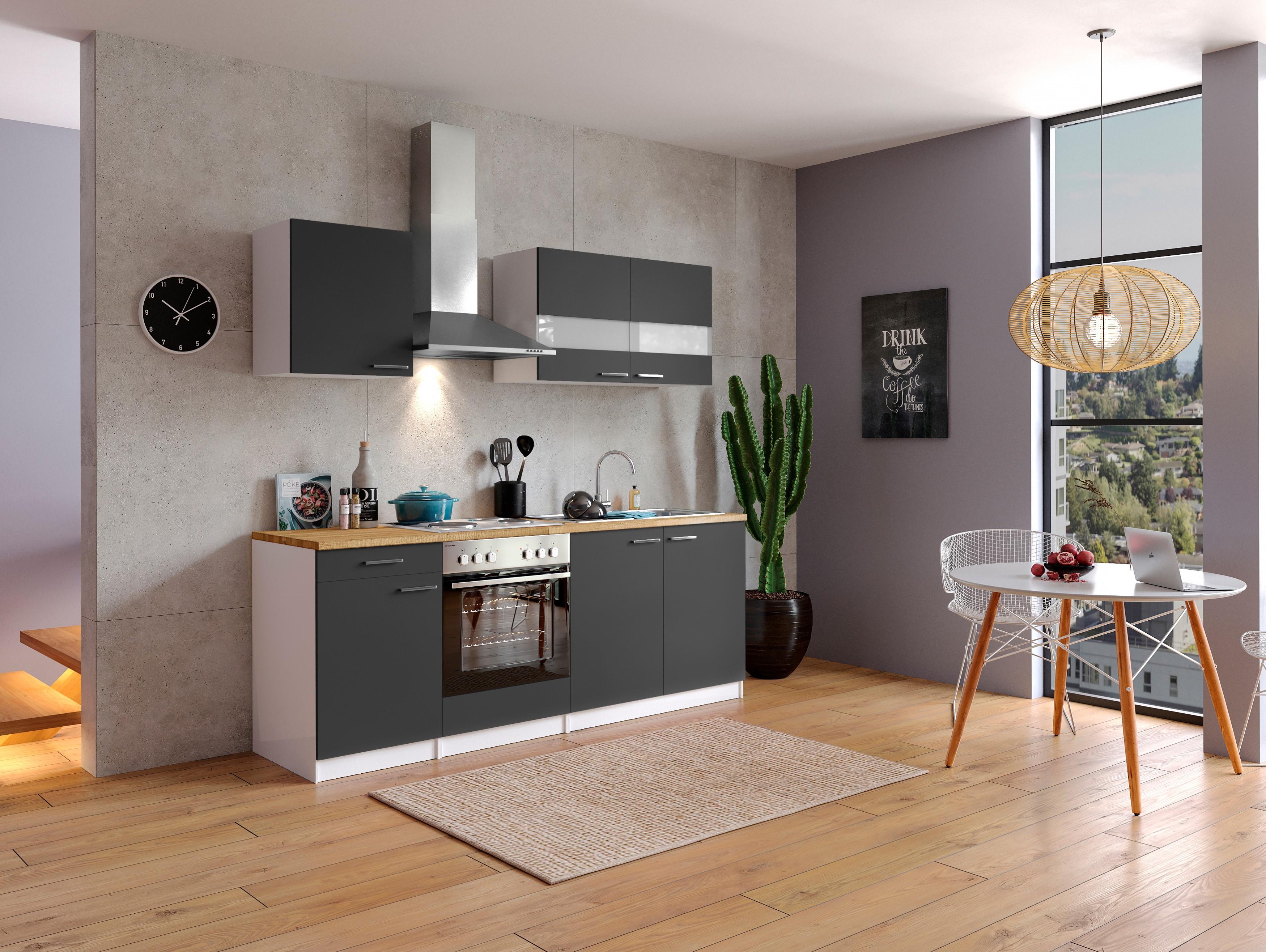 Küche Küchenzeile Küchenblock Einbauküche Weiß Grau Malia 210 cm Respekta KB210WGG