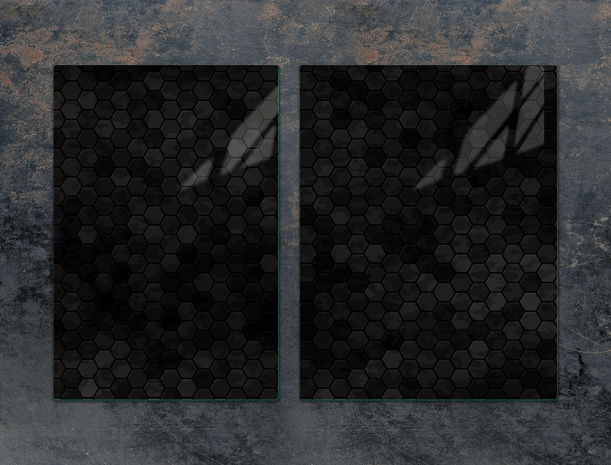 TMK ArtDeko Herdabdeckplatten 2 teilig 75x52 Ceranfeld Abdeckung Glas Schneidebrett Muster Schwarz