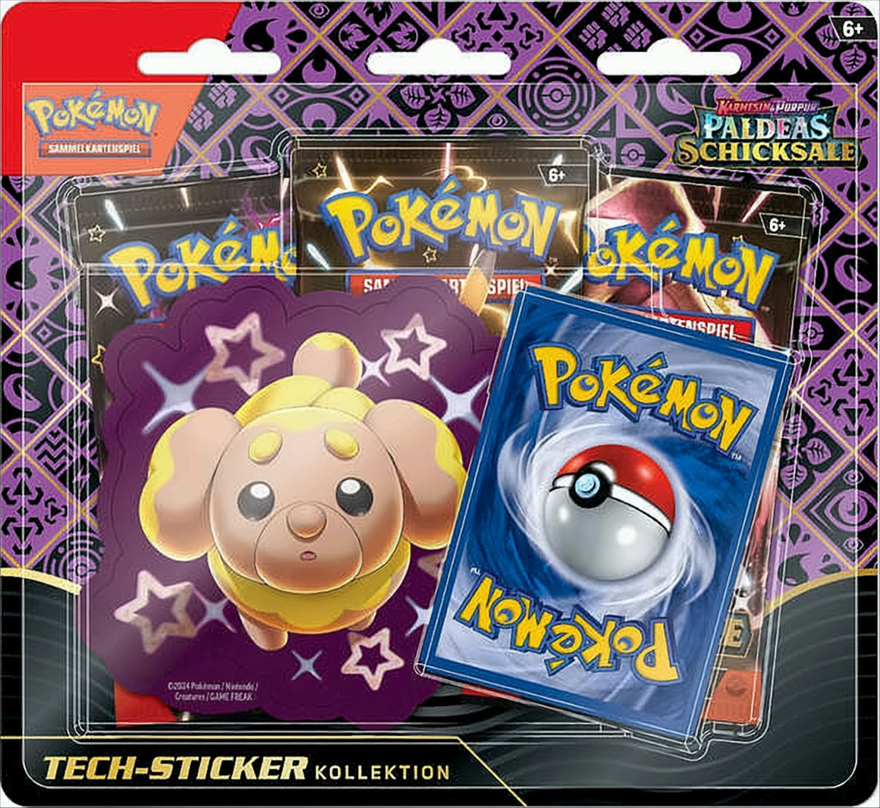 Pokémon: collezione con adesivi (Gothitelle) dell'espansione Scarlatto e Violetto - Fuoco Bianco del GCC (carta promozionale olografica e tre buste di espansione