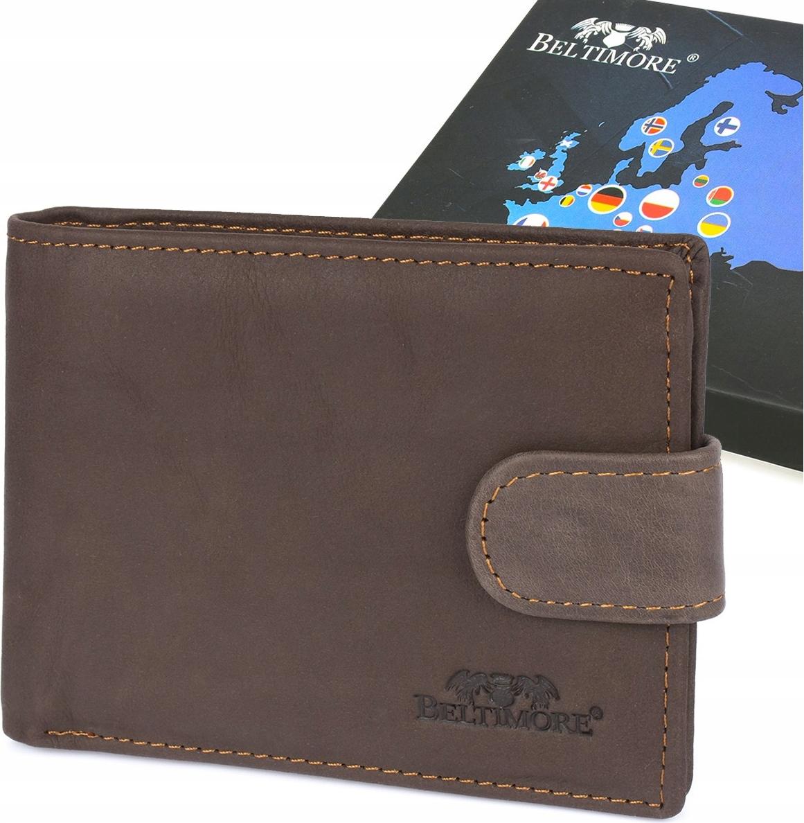 Große horizontale Herren-Geldbörse aus Leder mit Verschluss Beltimore braun RFiD Premium