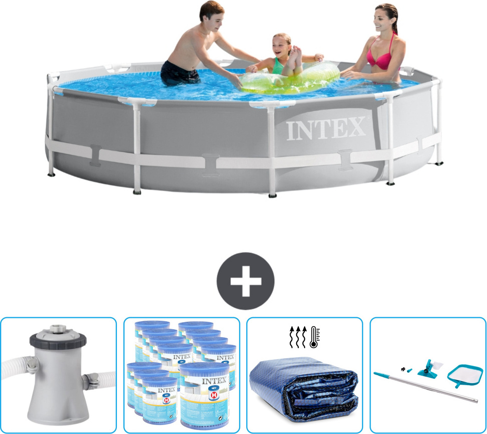 Bazén Intex Round Prism Frame - 305 x 76 cm - sivý - vrátane čerpadla - filtra - slnečnej plachty - čistiacej súpravy
