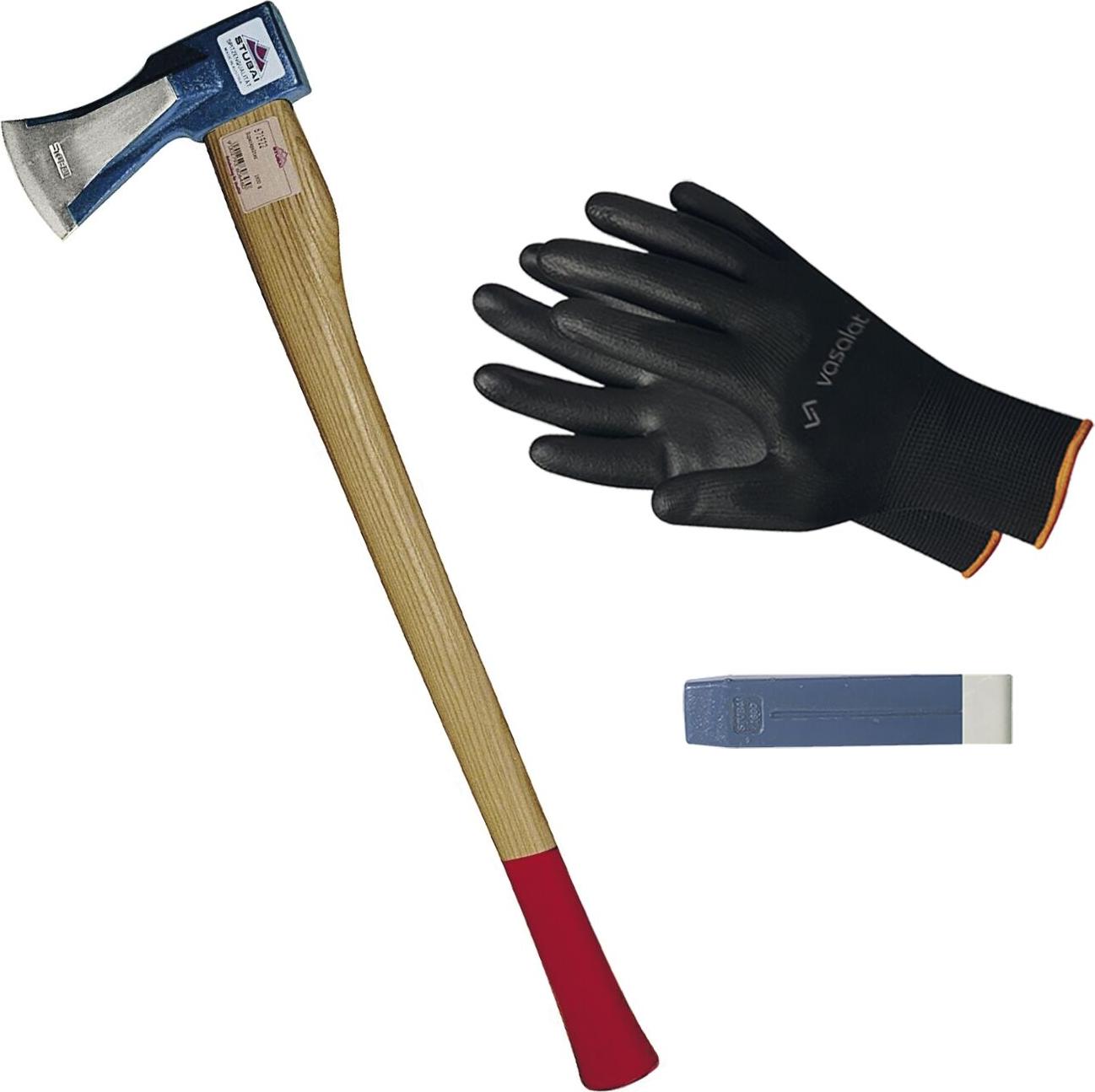 vasalat Stubai Spaltaxt mit Keilstegen mit Stiel, Länge 700mm - für höchste Spaltleistung + Spaltkeil 225x55mm 6719 22