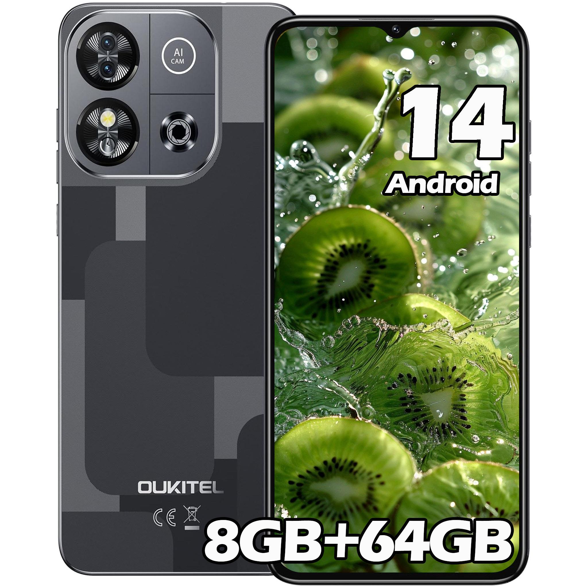OUKITEL C57S Android 14 Smartphone Ohne Vertrag 4G, 8GB+64GB Handy , Octa Core, 6,52'' HD+ 4300mAh, Dual 4G Handys, Schwarz C32