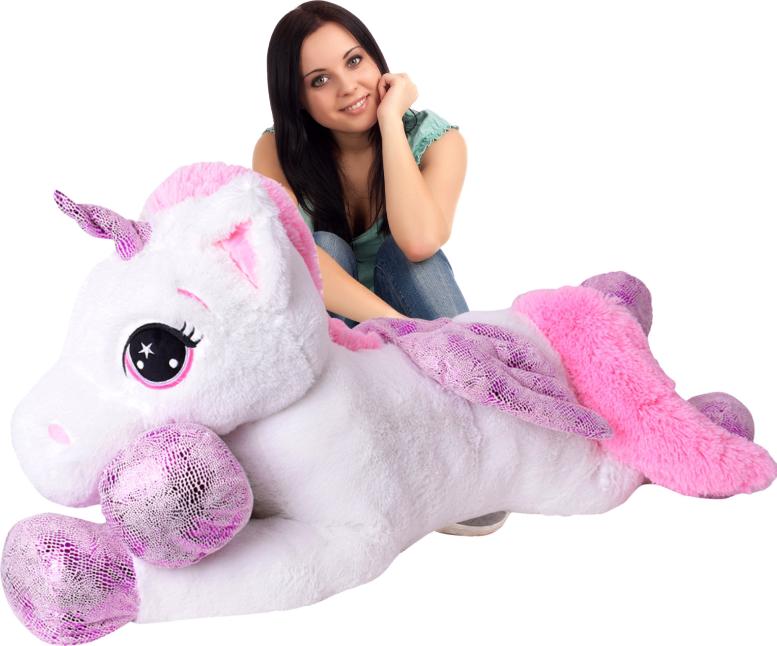 TE-IMPORTE TE-Trend Kuscheltier Einhorn 130 cm XXL Plüscheinhorn Plüschtier Unicorn weiß W170189
