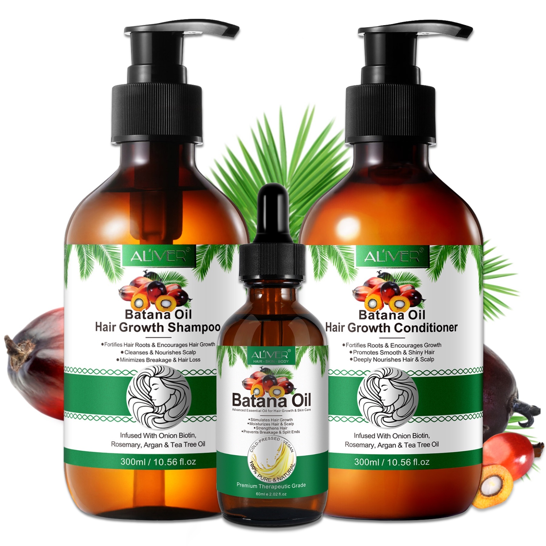 p-beauty Haarpflege Set Batana Haar Shampoo + Conditioner + Haaröl Haarwachstum rein Vegan