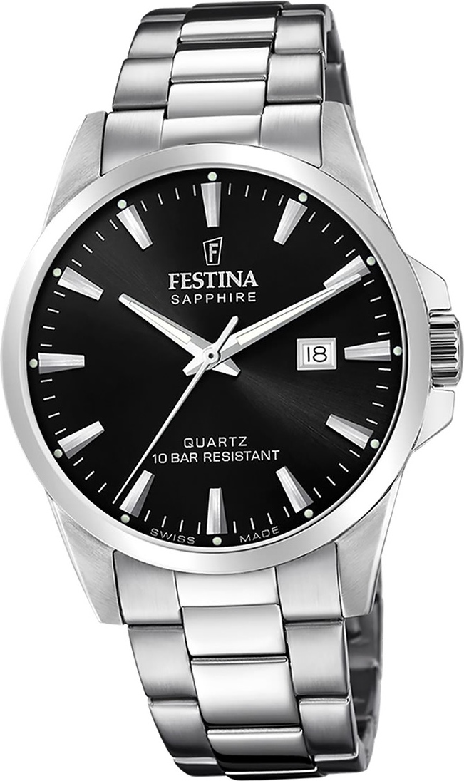 Festina pánske hodinky z ušľachtilej ocele strieborné Festina Swiss Made náramkové hodinky D2UF20024/4