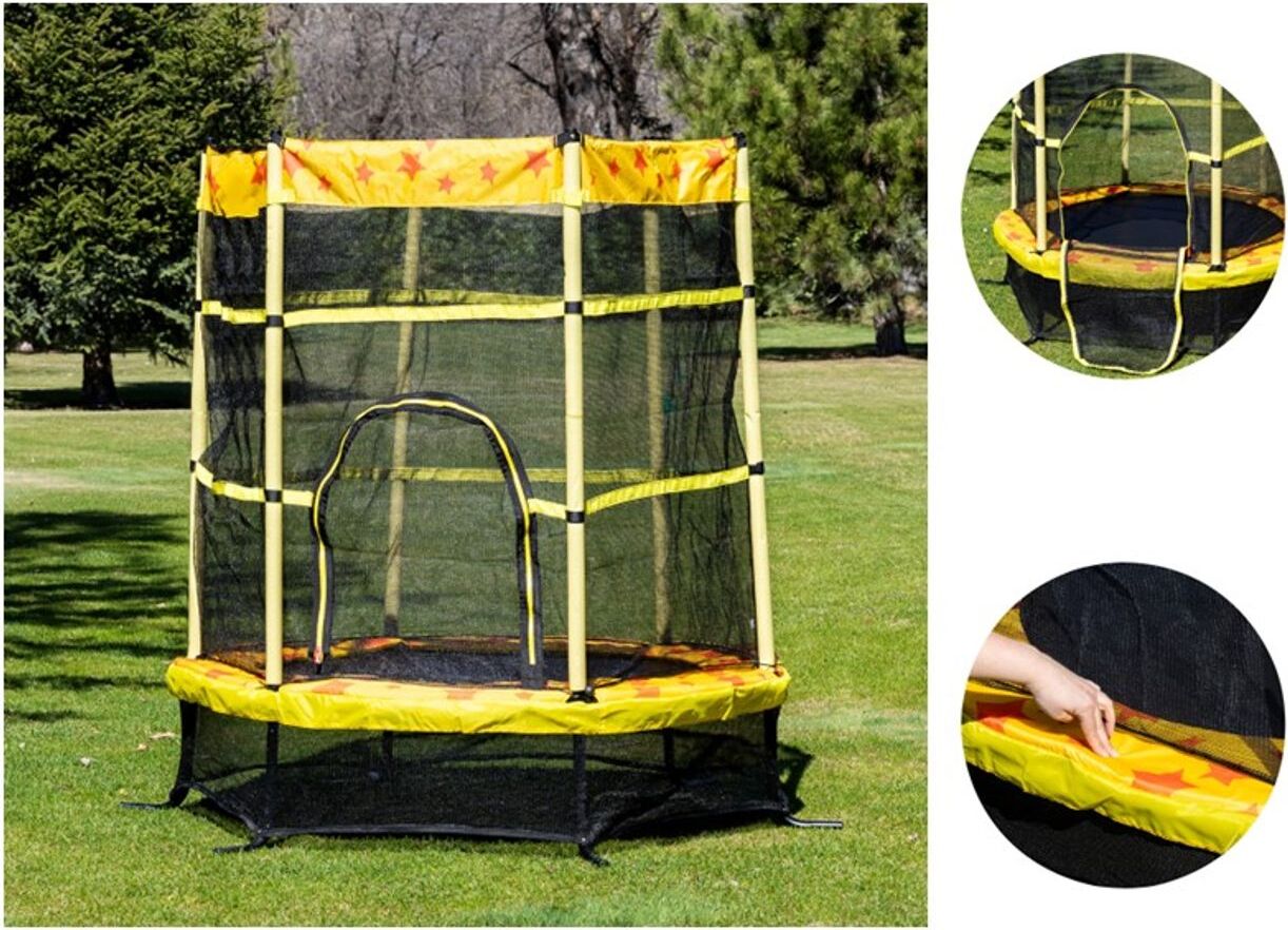 Chipolino detská trampolína Funny 140 cm elastické pásy kryt pružín zips žltá