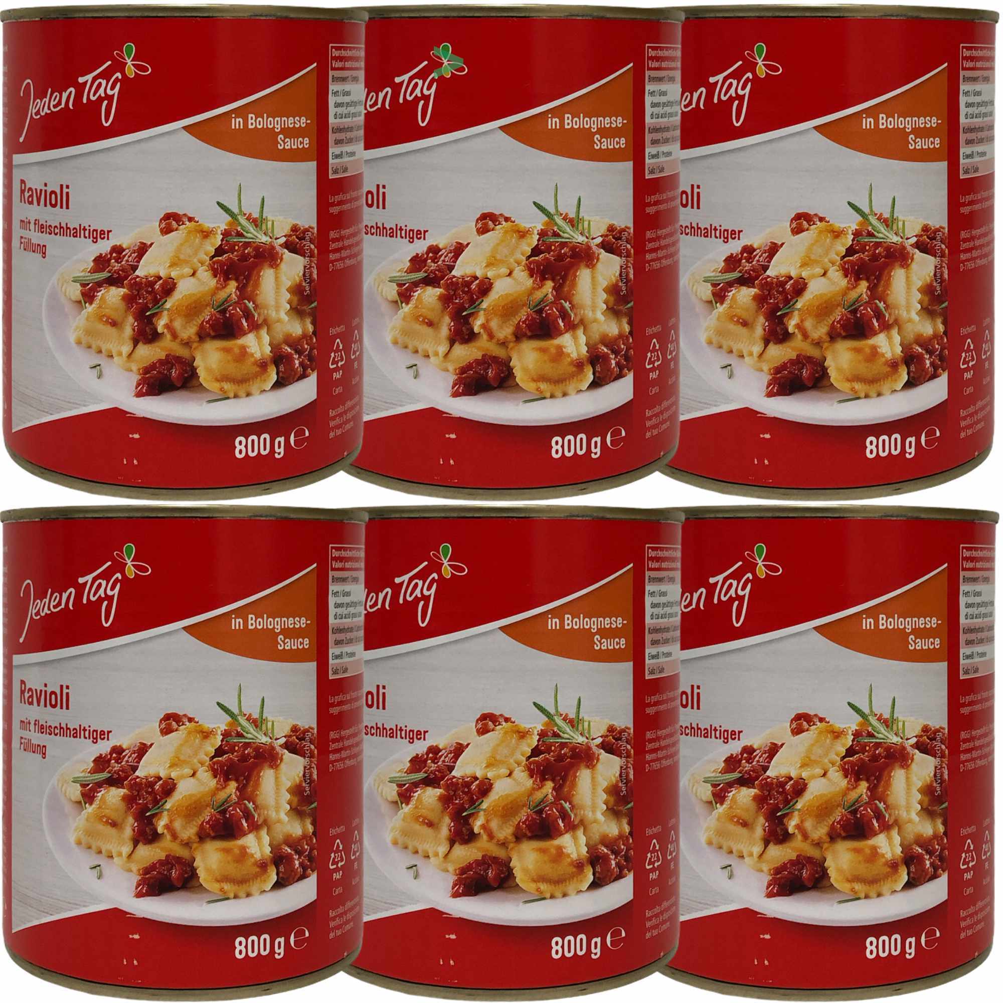 ZHG Jeden Tag Ravioli mit fleischhaltiger Füllung in Bolognesesauce VPE (6x800g Dose)