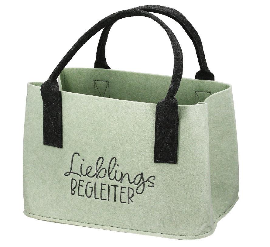 Gilde Tasche, rechteckig, "Lieblingsbegleiter", Schriftzug, Filz, hellgrün, VE 1, L. 26 cm, B. 40 cm, H. 25 cm 59979