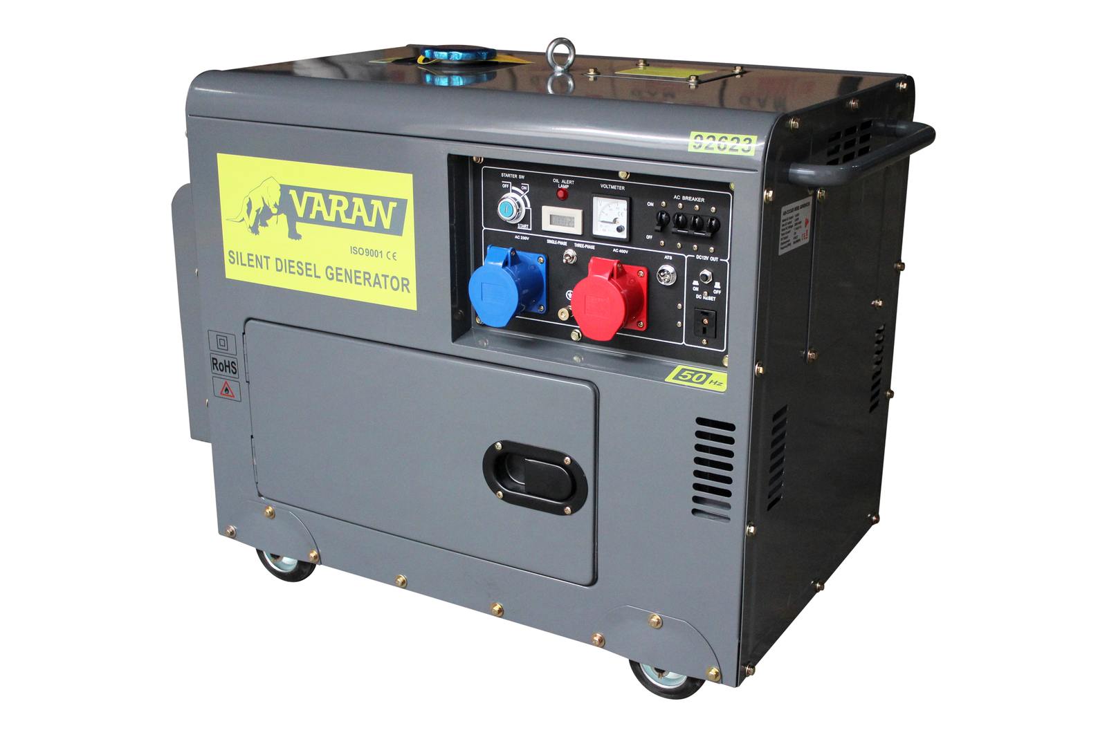 Varan Motors - 92623-ATS Dieselový generátor Tichý generátor 5kVA 400V a 230V + elektrický štartér ATS