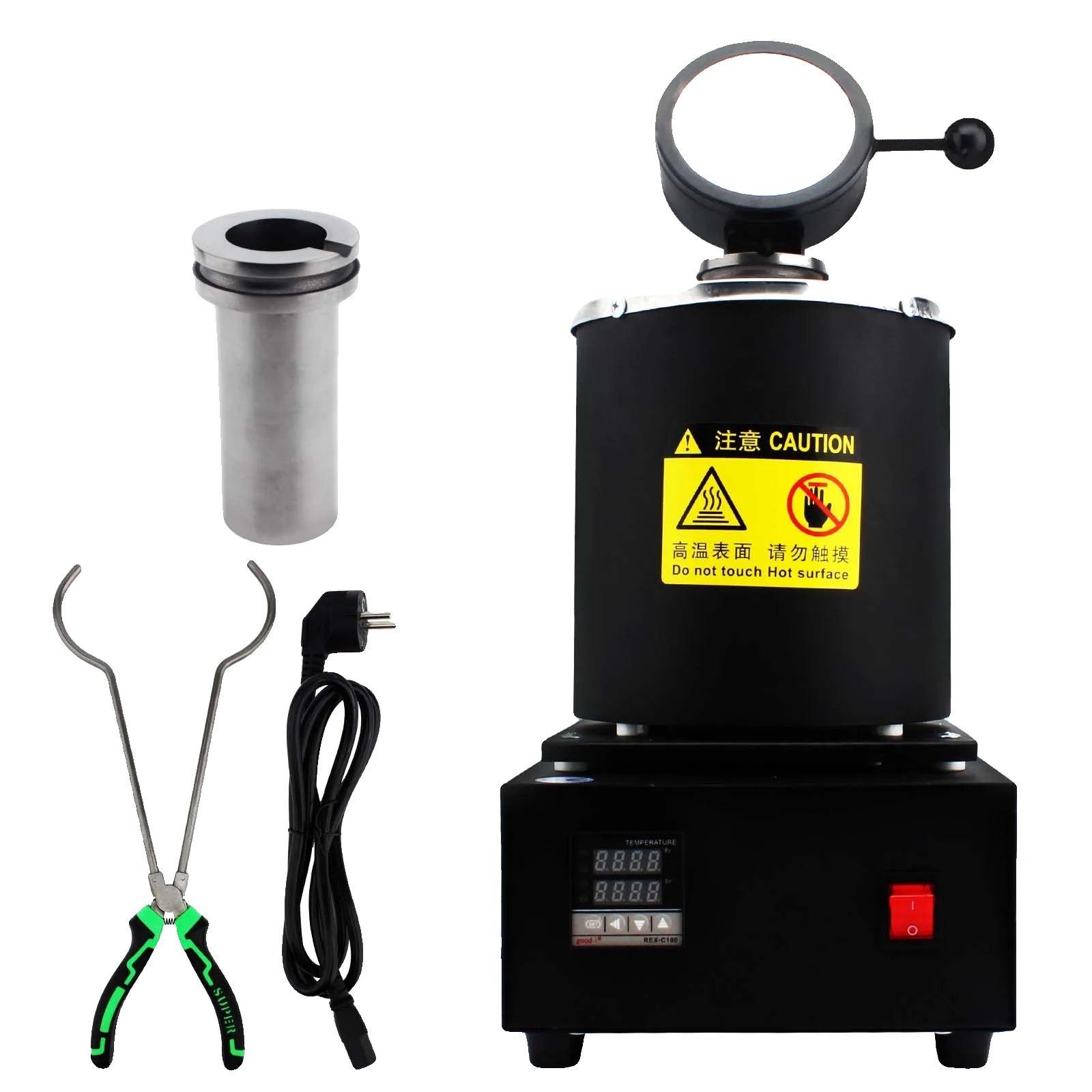 Digitálna pec na tavenie zlata, 220V, výkon 1400W, maximálna teplota 1150°C, čierna 2KG 220V