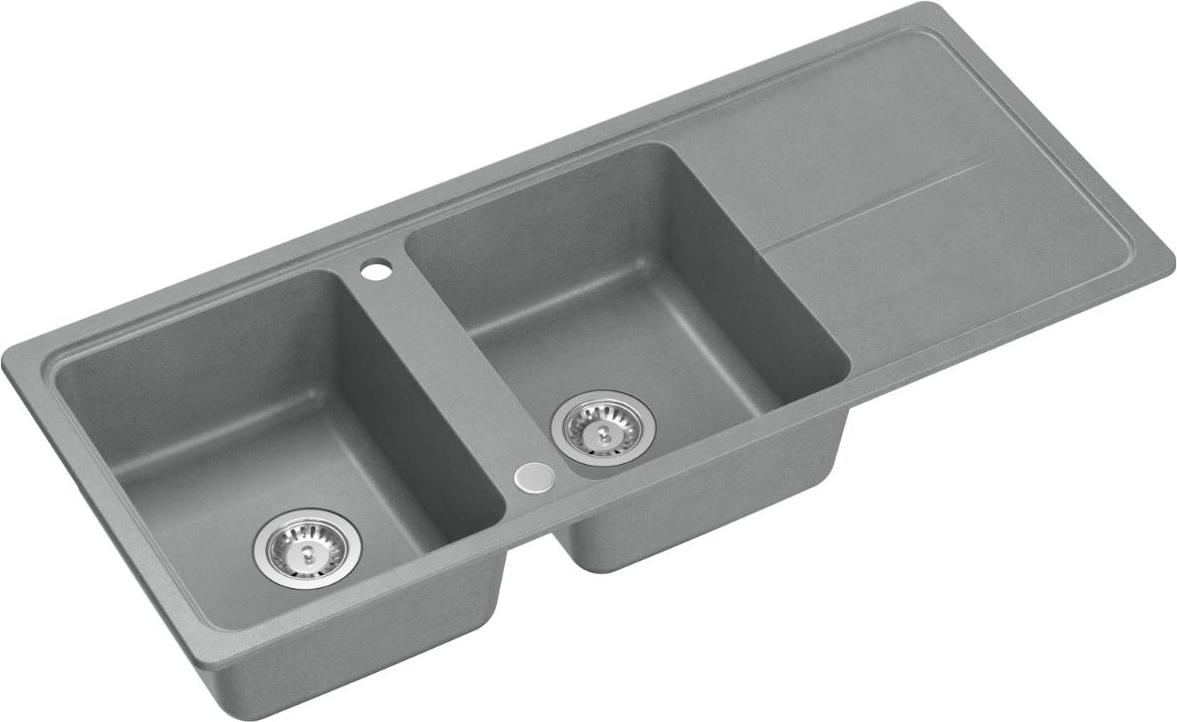 QUADRON Spülbecken NEAL 121 Granitspüle Küche, Größe: 116 x 50 x 20,5 cm, Farbe: Grau, Küchenspüle, 2 Beckenspüle Küchenspüle mit Siphon