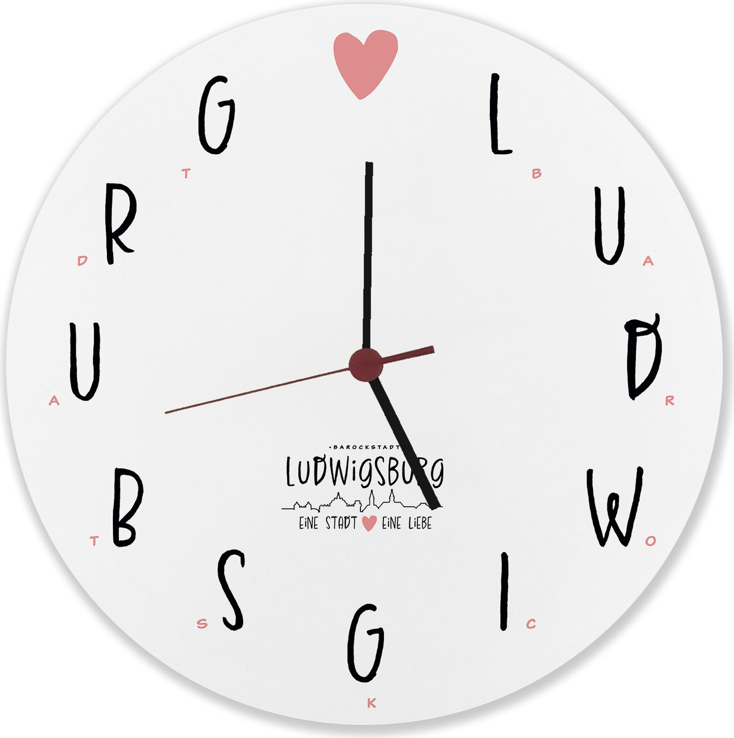 speecheese Ludwigsburg Wanduhr aus Alu mit Spruch Eine Stadt - Eine Liebe