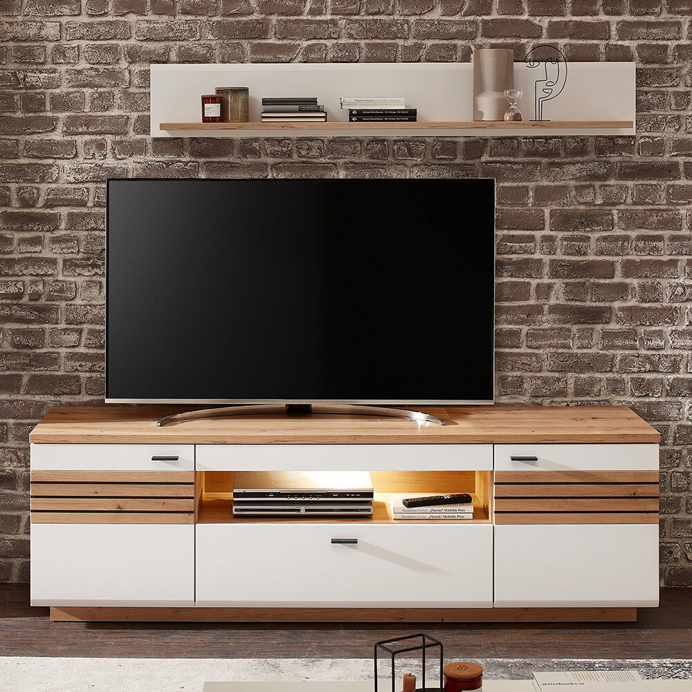 Lomadox Wohnwand, weiß mit Eiche, FALLON-55, modern, 2-teilig FALLON-55-SET25