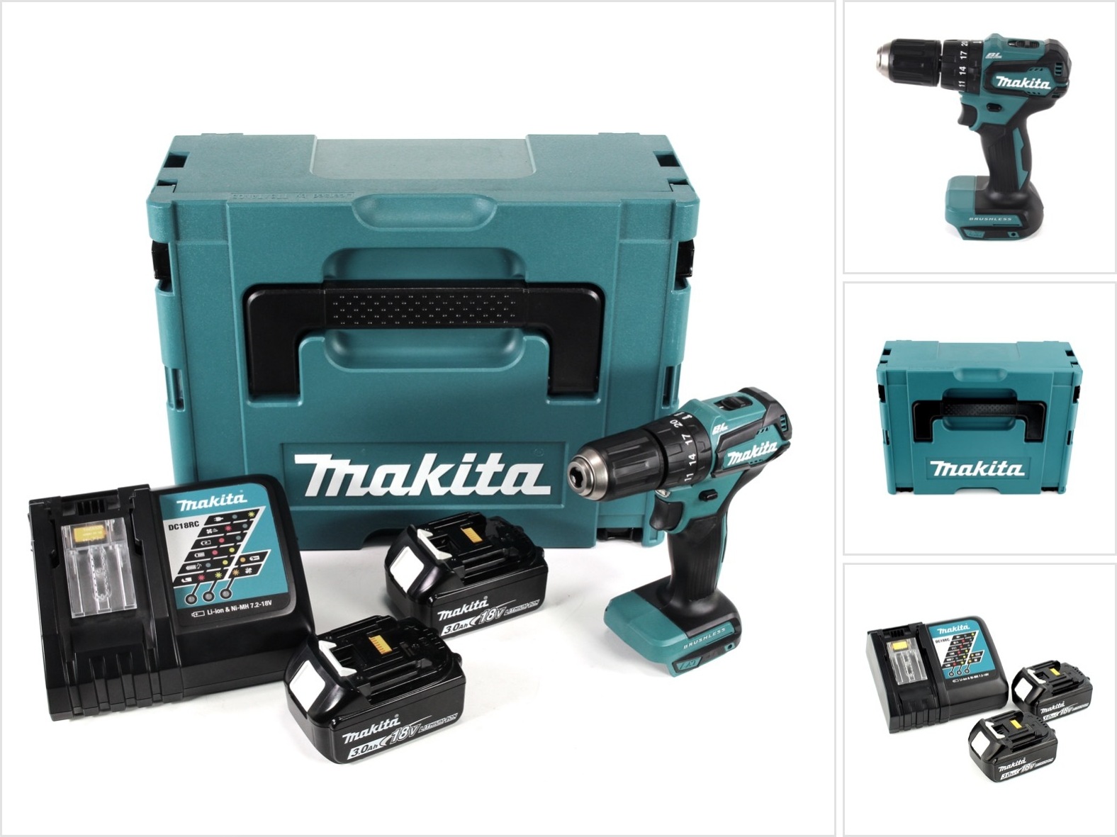 Akumulátorová príklepová vŕtačka Makita DHP 483 RFJ 18V 40Nm + 2x 3,0 Ah batéria + nabíjačka + Makpac