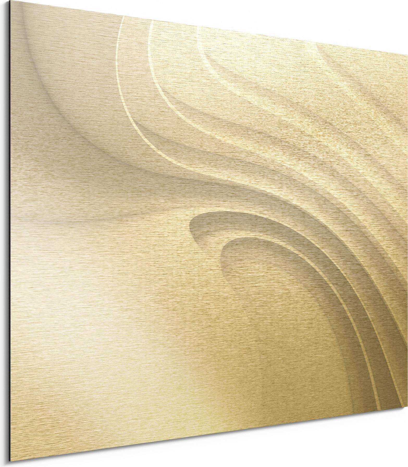 DEQORI Alu-Dibond Bild Gold 40x30 cm 'Fließende Lamellenlinien' Wandbild Metall dünn AD-40-30-G-1661-UV
